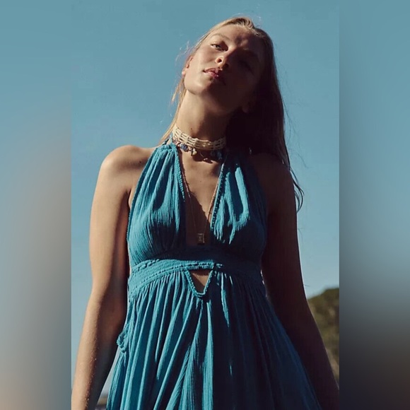 🔥 Free People Look Into The Sun Maxi Dress In Blue Moon Size Small (NWOT) - Picture 16 of 16